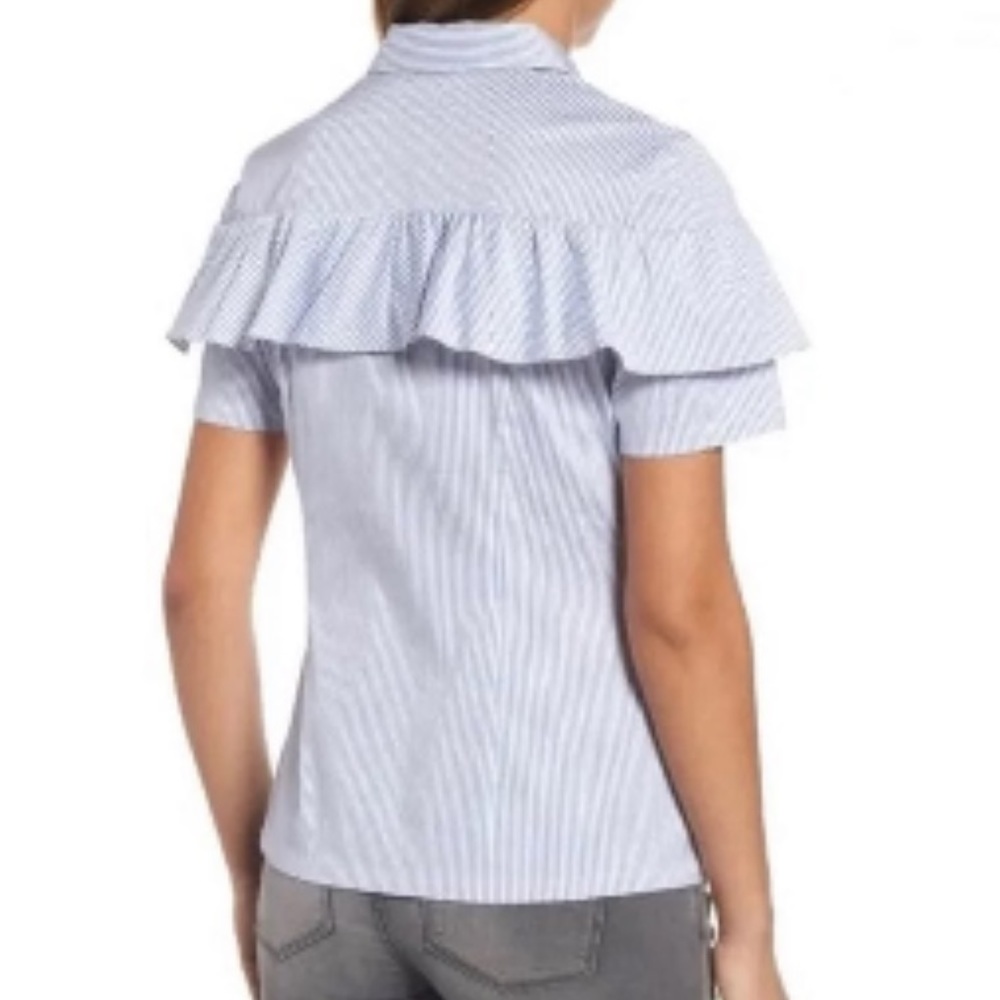 Halogen Striped Hidden Button Up Ruffle Top Size Medium - Picture 2 of 8